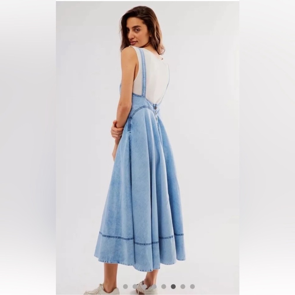 NEW Free People Stars Align Baby Blues Denim Midi Maxi Dress 0 - Picture 5 of 9